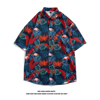 2023 Новая гавайская рубашка с цветочным узором мужская ретро гонконгский аромат для отдыха свободный портвейн пляжный отдых пары рубашка с коротким рукавом tid  5