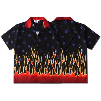 Мужская рубашка Harajuku с принтом пламени на Хай-стрит, короткий рукав, свободный крой, Летнее качество, Модная Удобная дышащая Camisa Masculina  5