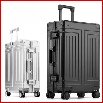 Дорожный чемодан из алюминиево-магниевого сплава на колесиках с замком TSA, дорожный чемодан на колесиках большого размера, мужской чемодан на колесиках на колесиках  10