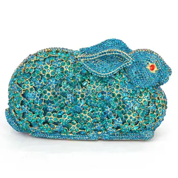 Изысканные кристаллы rabbit Mix в 3D-форме blue Bunny clutch - сумочка для коктейля, вечерняя открытая вечерняя сумочка-кошелек Q25  10