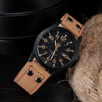 Мужские кварцевые часы SOKI 1шт коричневого цвета с круглым циферблатом, кожаным указателем даты для ежедневных занятий спортом  4