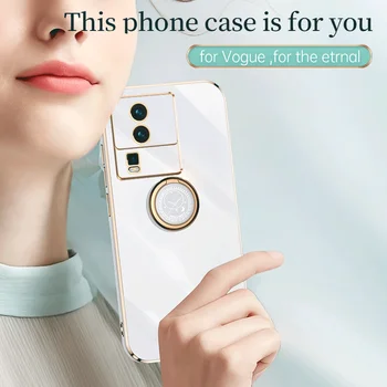 Чехол для телефона Vivo iQOO Neo 7 Vivo iQOO Neo 7 SE, роскошное покрытие, квадратное кольцо-держатель, силиконовый чехол для телефона  0