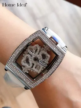 Дизайн Женских наручных часов Украшения Модные кварцевые часы со стразами Пряжка для ремня Универсальные наручные часы  4