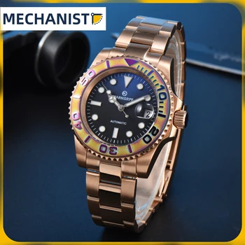 Мужские часы из розового золота с механизмом NH35 от бренда Parnsrpe, роскошные автоматические механические часы  5