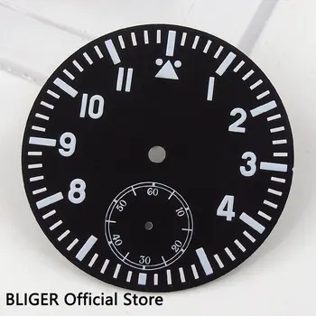 Детали часов Nologo 38,9 мм подходят для eta6497 6498 ST3600 3620 с ручным заводом, черный циферблат часов  5