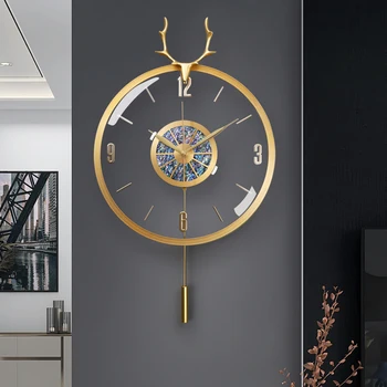 Скандинавские современные роскошные настенные часы из металла и меди с головой Оленя, креативные большие часы, настенный декор для дома, Бесшумные часы, идеи подарков для гостиной  4