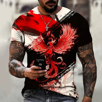 Новая мужская футболка с коротким рукавом для мальчиков с 3D-печатью Fire Phoenix, модный тренд в Европе и Америке  5