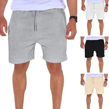 Мужские летние шорты; Свободные повседневные шорты с эластичной резинкой на талии; Шорты с прямыми карманами на шнурке; Повседневные шорты длиной до колена; Дышащие спортивные шорты  5