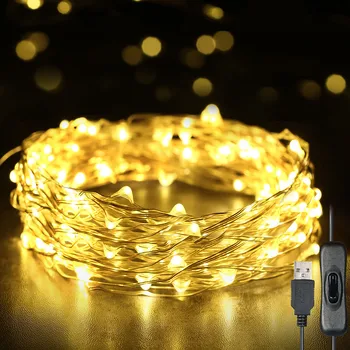 Гирлянды Fairy Lights 12 м, 120 светодиодов, USB IP65, водонепроницаемые, теплые белые для Рождества, свадьбы, в помещении / на улице-Серебряная проволока  5