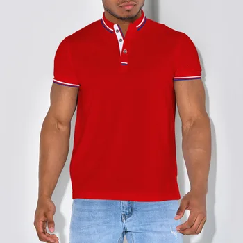 Мужская футболка с коротким рукавом, летняя спортивная футболка для гольфа, мужская однотонная рубашка поло в деловом стиле с лацканами  5