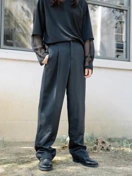 Мужской костюм, брюки с прямыми штанинами, Весенне-осенние новые однотонные повседневные брюки большого размера в простом европейско-американском готическом стиле  5