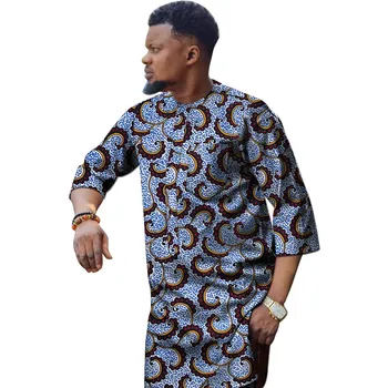 Нигерийская модная мужская рубашка с рукавом 3/4 в Анкаре, топы, сшитые по индивидуальному дизайну, мужская одежда для Африканской свадьбы  5