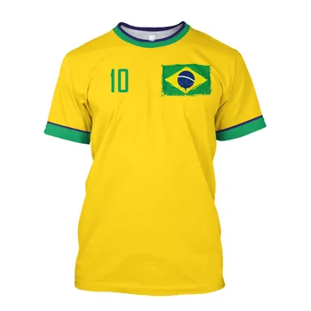 Серия Бразильских флагов с 3D-принтом, Летняя мужская футбольная футболка с круглым вырезом, повседневный пуловер оверсайз с коротким рукавом, модная мужская одежда  5