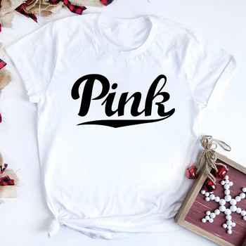 Женская РОЗОВАЯ футболка с рисунком, Розовая рубашка с буквами И топы оверсайз, Женские рубашки в стиле харадзюку, Летние повседневные футболки  5