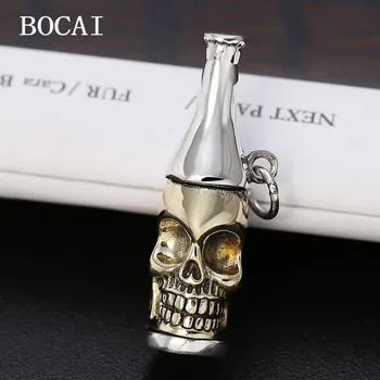 BOCAI Новый S925 стерлинговое серебро Мода личность Джокер творчество череп пивные бутылки подвески для мужчин и женщин.  1