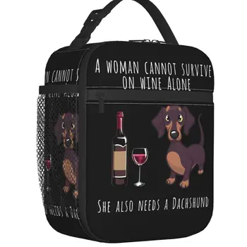 Изготовленная на заказ сумка для ланча с забавной собакой таксой и вином, женский термоохладитель, изолированные ланч-боксы для детской школы  5