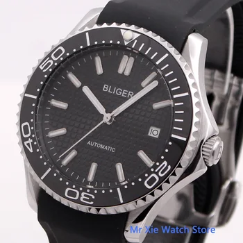 Мужские автоматические механические часы Bliger 41 мм, каучуковый ремешок люксового бренда, светящиеся водонепроницаемые военные часы с календарем, наручные часы для мужчин  5
