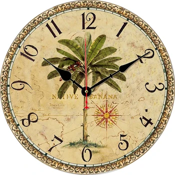 Часы в стиле ретро с кокосовой пальмой, круглые Цифровые настенные часы, большие Бесшумные часы, подарки для семьи, друзей, настенный декор для дома  4