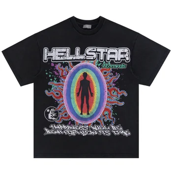 2023ss High Street Hellstar Wash Винтажная ретро футболка с круглым вырезом из чистого хлопка в стиле хип-хоп Уличная одежда  3