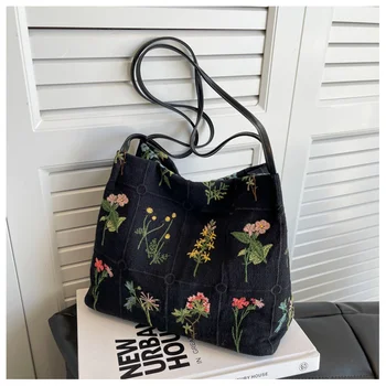 Модная брендовая сумка с большими цветами, Новая женская дизайнерская сумка из высококачественной ткани, сумки через плечо большой вместимости  5