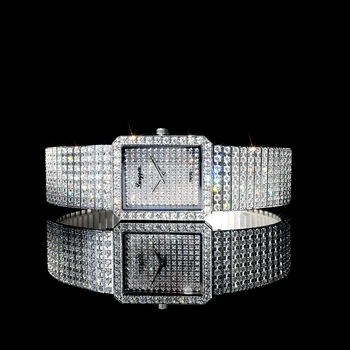 DECTOP 2023 Новое поступление Square Ice Out Bling Модные и элегантные часы для одевания Lady Ультратонкие сапфировые наручные часы для женщин  5