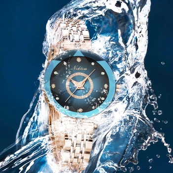 Женские часы NEKTOM Роскошные модные круглые кварцевые водонепроницаемые часы со стразами Женские часы из нержавеющей стали Relogio Ferminino  4