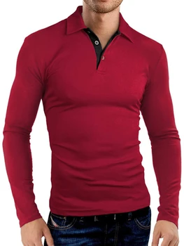 Спортивные рубашки с длинными рукавами и отложным воротником на пуговицах контрастного цвета, рубашки поло, простые осенние мужские топы и тройники  4