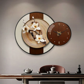 Новые домашние настенные часы в китайском стиле, декоративная роспись для гостиной, простые креативные часы с отключением звука, Настенная круглая фреска для украшения дома  2