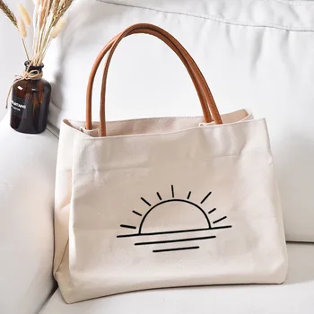 Женская сумка-тоут с солнечным принтом, холщовая пляжная сумка, Хозяйственная сумка, Сумка для ланча, дорожная сумка, Индивидуальная Прямая поставка  0