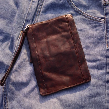 AETOO Мужская длинная кожаная многофункциональная клипса для денег, мужская ручная сумка из воловьей кожи, молодежный кошелек на молнии, сумка для мобильного телефона  5