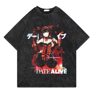 Винтажная выстиранная футболка Японского аниме Elfen Lied, уличная одежда, повседневная Летняя футболка Harajuku с коротким рукавом, топы Унисекс  5