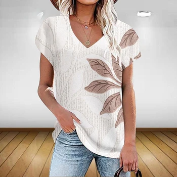 Женская модная футболка с цветочным рисунком, эстетичные растения, V-образный вырез, Летние Базовые топы, пуловер y2k с 3D принтом, женская одежда  4