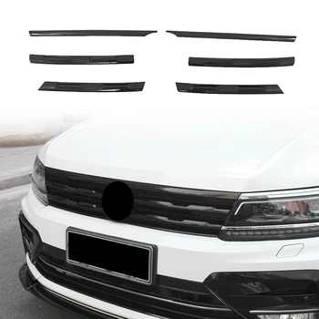 Для Tiguan MK2 2016-2021 Глянцевая черная сетка переднего бампера Центральная решетка радиатора, молдинги для гриля, накладка на крышку  2