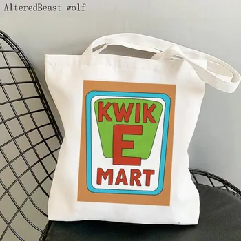 Kwik E Mart Simpsons Напечатали Пользовательскую сумку Harajuku, Женскую Хозяйственную сумку, Холщовую сумку для покупок, женскую сумку-тоут, Женскую сумку через плечо  5
