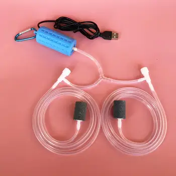 Кислородный насос для мини-домашнего аквариума с двойным воздушным камнем, немой Воздушный насос для зарядки через USB, Энергосберегающие Аксессуары для аквариума  5