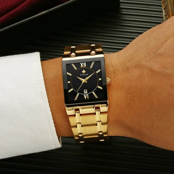 Наручные часы Wwoor Мужские Деловые Мужские часы 2020 Люксовый бренд Square Gold Мужские часы Водонепроницаемые Relogio Masculino 2020  5