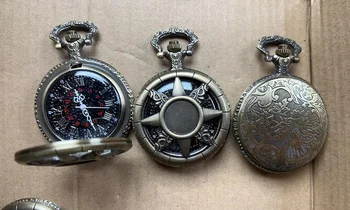 300шт Карманные часы с бронзовой полостью Модный кулон Кварцевые часы Подарочная коллекция часов из сплава Мужские Женские часы Оптом  0