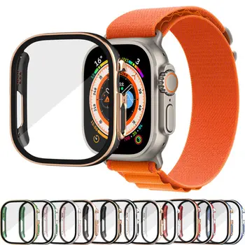Закаленное стекло + чехол для смарт-часов Apple Watch Cover series Ultra 49 мм, пленка для ПК + защитная лента для экрана на бампере, аксессуары iwatch  4