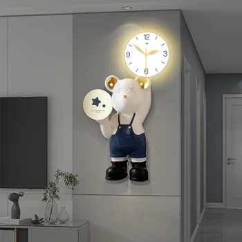 Медведь Креативные часы Настенный светильник Мультяшные часы Настенные часы в гостиной Настольные Настенные Современные минималистичные Модные Роскошные часы  5