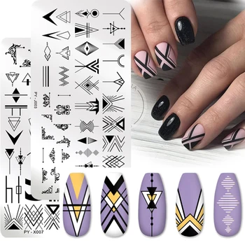 Изобразите прямоугольные пластины для тиснения ногтей Геометрический дизайн Шаблон штампа с изображением ногтей из нержавеющей стали Инструменты для ногтей  10