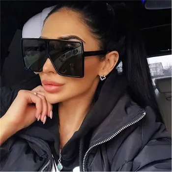 Винтажные черные квадратные солнцезащитные очки Женские мужские Брендовые дизайнерские солнцезащитные очки с плоским верхом в большой оправе Женские Классические солнцезащитные очки большого размера ShadesUV400  5