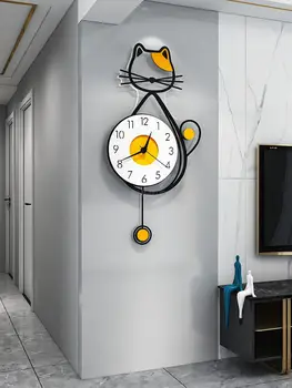 Бесплатная доставка Креативные настенные часы с современным дизайном кошки, украшение домашнего интерьера, часы для гостиной, наклейки с морским мяуканьем, Horloge  5