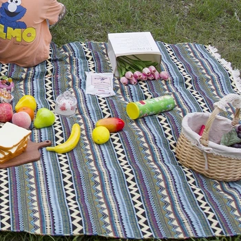 Чехлы для пикника в богемном стиле, ретро-кисточки, коврик для кемпинга, Уличный Портативный пляжный матрас из полиэстера, одеяла для пикника для путешествий  4