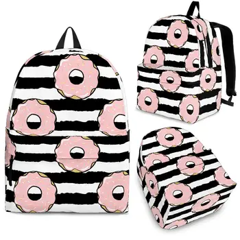 Детский школьный рюкзак YIKELUO в черно-белую полоску с пончиками, 3D-печать, подарочный набор 