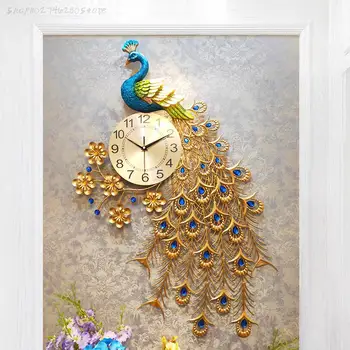 Модные Настенные часы с Павлином Домашний Декор Настенные часы Современный дизайн Гостиная Спальня Бесшумные Часы Настенные Металлические Цифровые Настенные часы  2