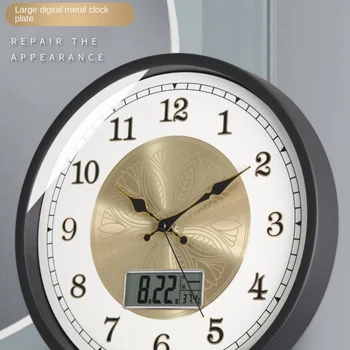 Простые и модные бесшумные настенные часы для гостиной, спальни, температуры и влажности, часы с календарем  5