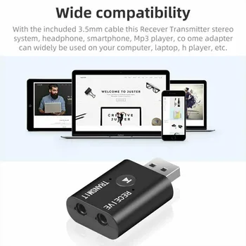 2 В 1 USB Беспроводной адаптер Bluetooth 5.0 Передатчик Bluetooth для компьютера, телевизора, 3,5 мм музыкального адаптера USB Aux, приемника Bluetooth  0