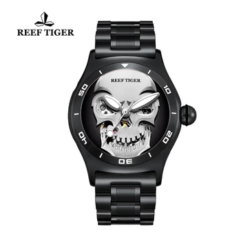 Reef Tiger / RT Мужские спортивные военные часы с циферблатом в виде черепа, автоматические Механические мужские часы, Сапфировое стекло, водонепроницаемые часы  5