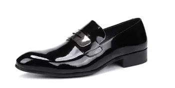 Новые стильные черные модельные туфли ручной работы с высоким берцем и острым носком, мужская деловая обувь из лакированной кожи, модные свадебные туфли без застежки  10