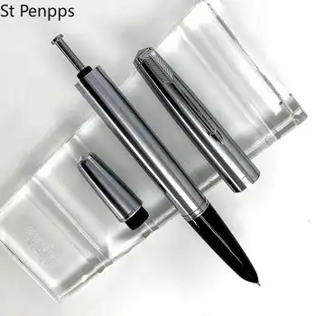 Вакуумная авторучка St Penpps 601, стальная Чернильная ручка, Поршневой тип, Серебряный зажим, Кончик с капюшоном, Канцелярские принадлежности, школьные принадлежности  5